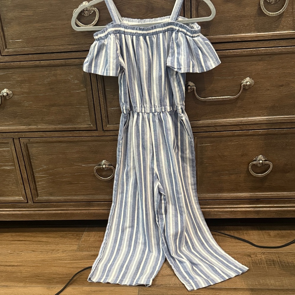 bebe Blue and White Striped Kids Romper